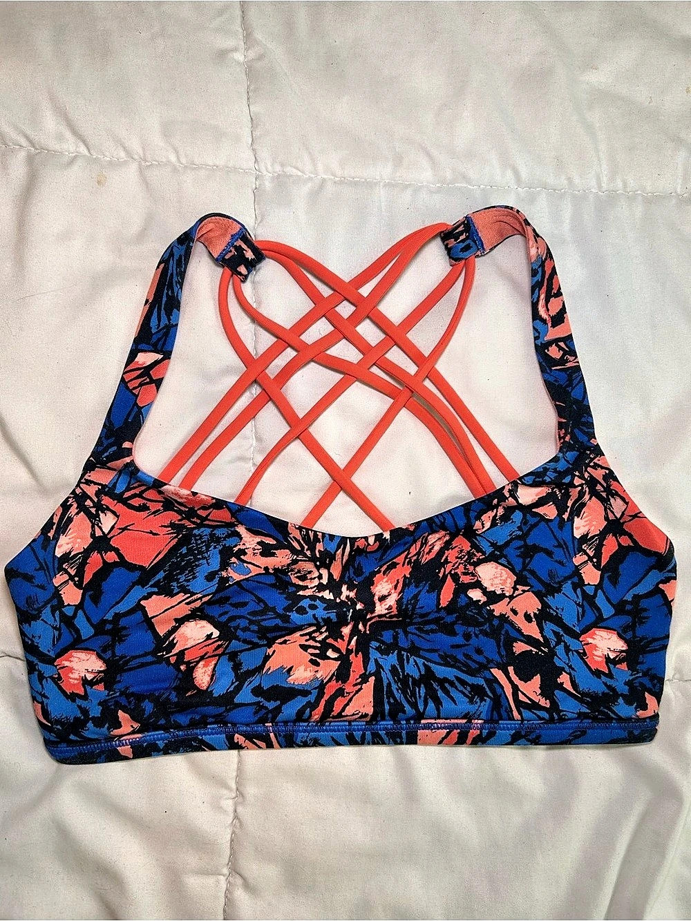 lululemon Free to Be Wild Strappy Sports Bra Blue Coral Abstract